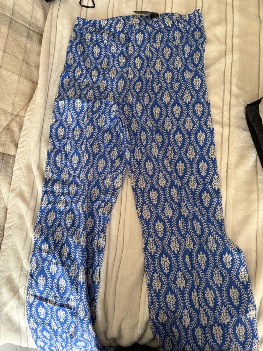 Zara Blue and White Floral-Print Pants